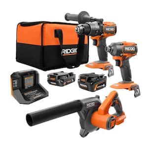 18V Brushless Cordless 3-Tool Combo Kit w/ Hammer Drill, Impact Driver, Compact Jobsite Blower, Batteries, Charger & Bag