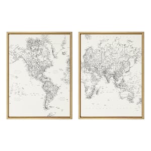 Sylvie Black and White Modern Retro World Map 24 in. x 18 in. by The Creative Bunch Studio Framed Canvas Wall Art