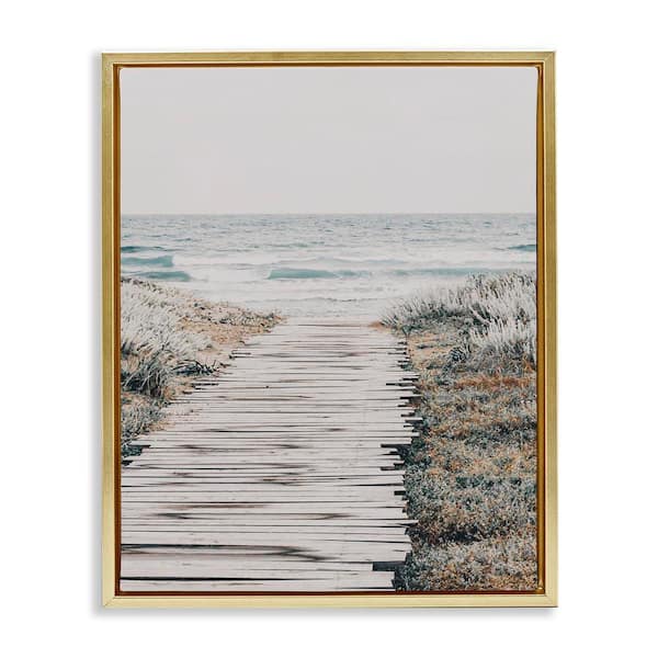 Stupell Industries Rugged Beach Path by LSR Design Studio Gold Floater Frame Coastal Graphic Art Print 31 in. x 25 in.