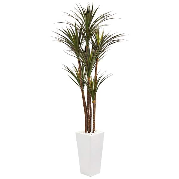 Nearly Natural 6.5 ft. Giant Yucca Artificial Tree in White Planter UV Resistant