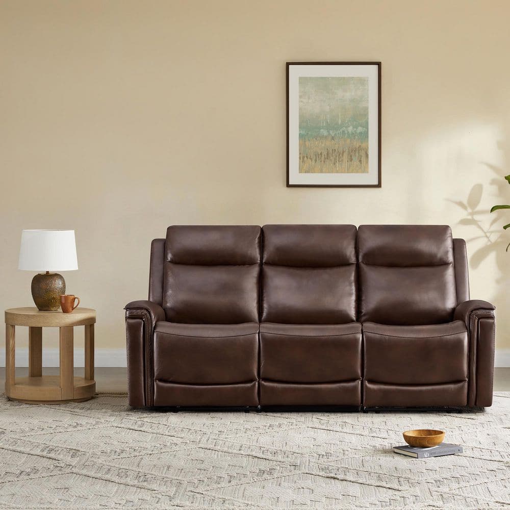 Grace 83.5 in. Straight Arm 3-Piece Super Zero Gravity Leather Reclining Sofa in Cognac with Dual Motors, Power Headrest price drop on PriceWatchPro