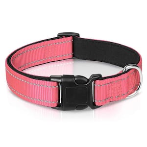 Reflective Dog Collar Soft Breathable Nylon Pet Collar Adjustable for Large Dogs, Hot Pink, L