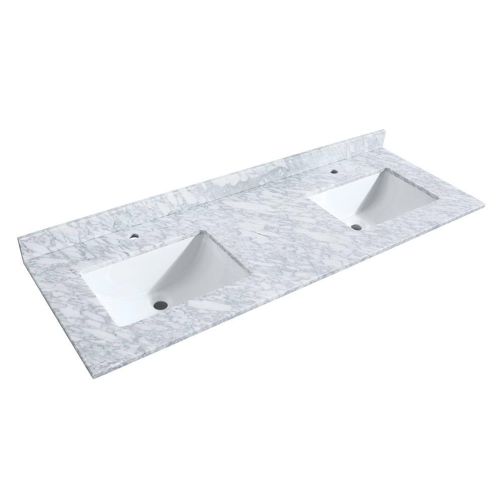 Elan 60-Inch Double Vanity with White Carrara Marble Top and Nickel Trim