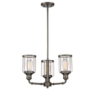 Anson 3-Light Industrial Satin Copper Bronze Chandelier with Clear Glass Shades For Dining Rooms