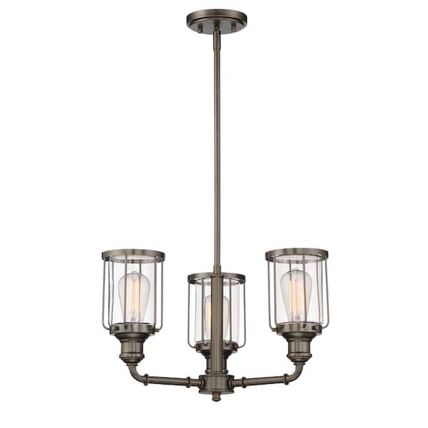 Designers Fountain Anson 3-Light Industrial Satin Copper Bronze Chandelier with Clear Glass Shades For Dining Rooms