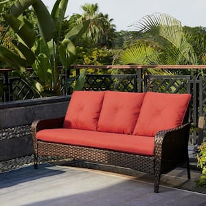 Brentwood Brown Wicker Outdoor Patio Sofa Couch with Red Cushions