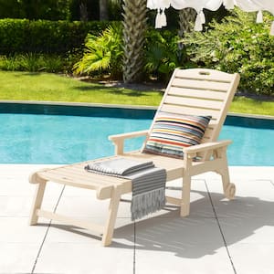 Oversized Plastic Outdoor Chaise Lounge Chair with Wheels and Adjustable Backrest for Poolside Patio Garden-Sand