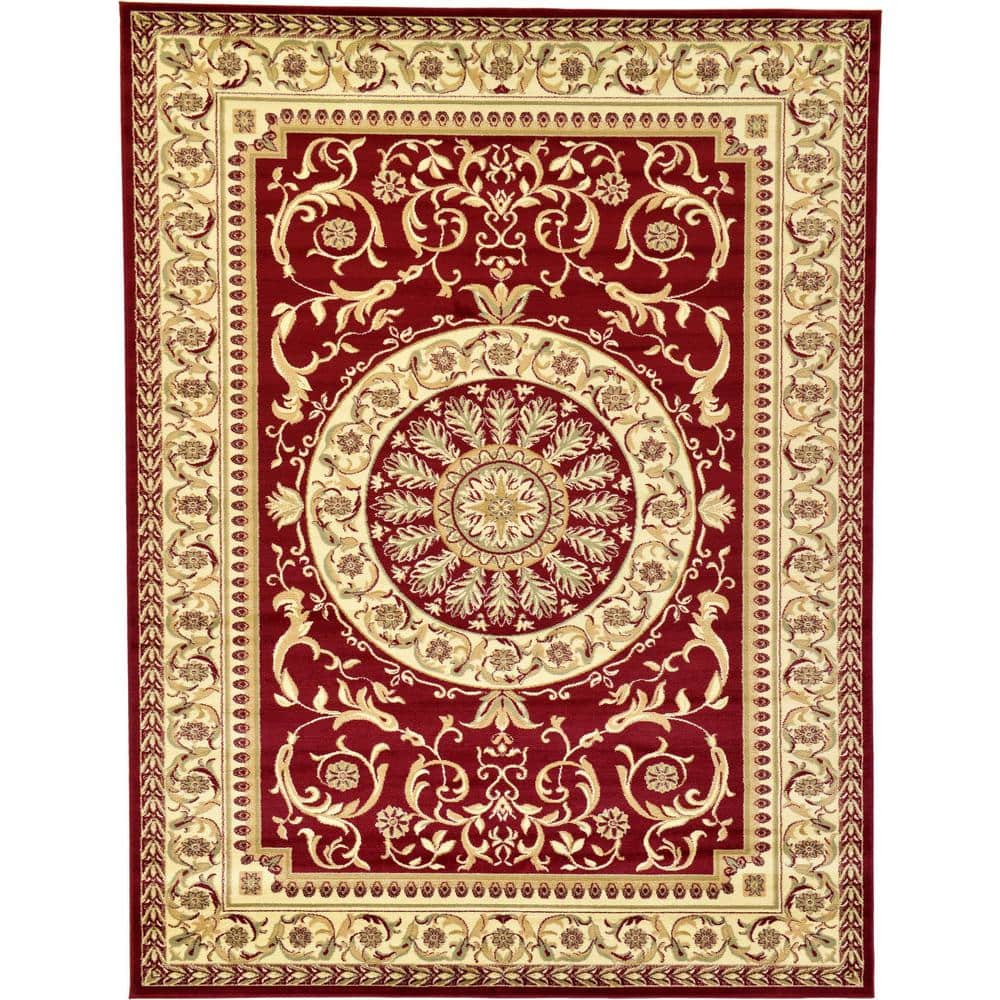 Burgundy Rectangular 9' x 12' Stain-Resistant Synthetic Area Rug
