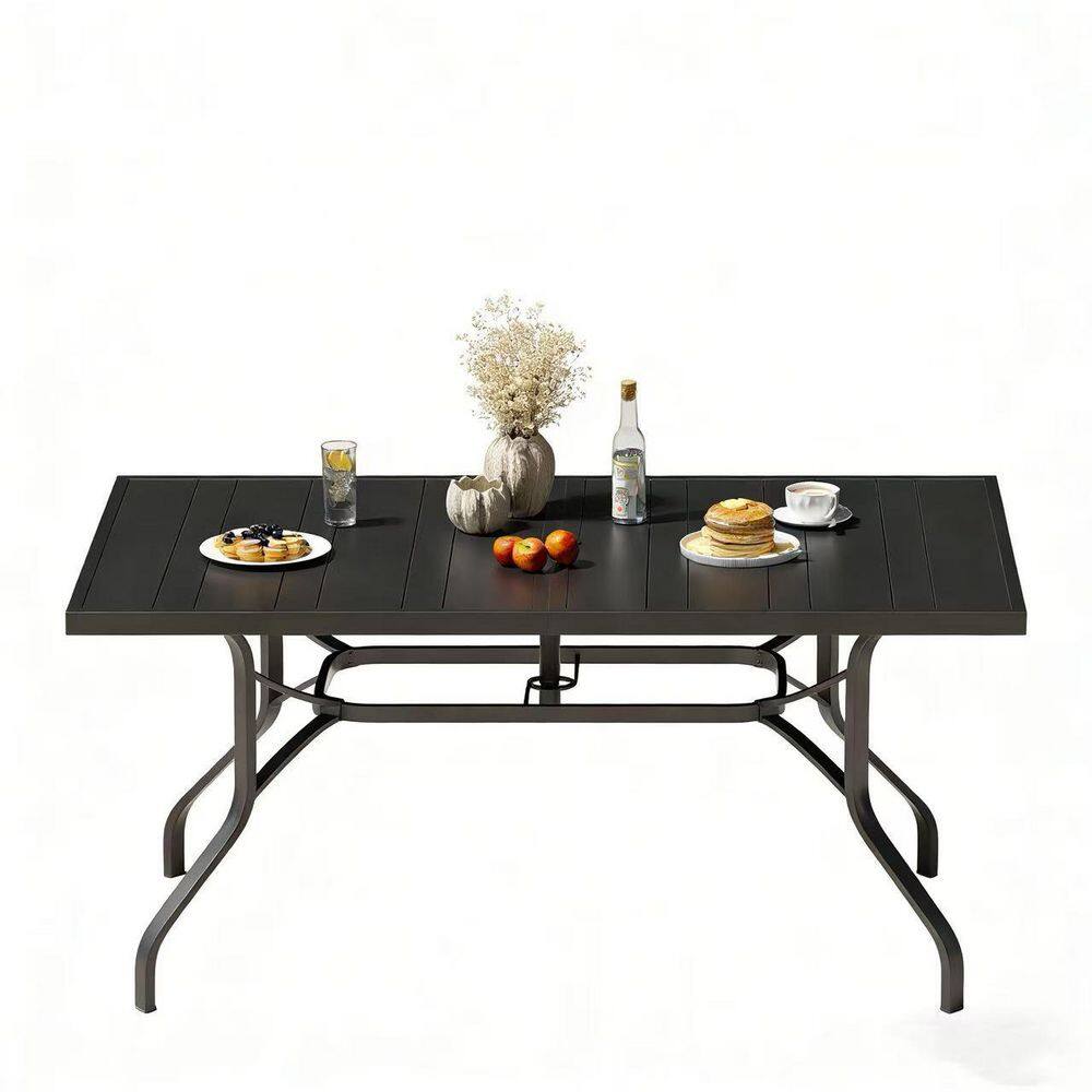 60 in. x 35 in. Outdoor Patio Dining Table, Rectangular Black Metal Table with 1.57 in. Umbrella Hole, Weather-Resistant price history on PriceWatchPro