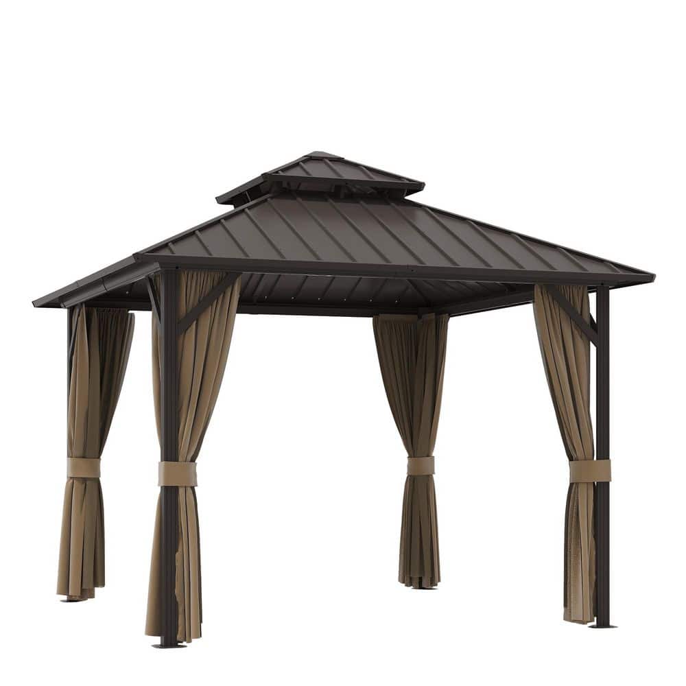 10 ft. x 10 ft. Outdoor Patio Gazebo with Hardtop Galvanized Steel Frame, Netting and Privacy Curtain price history on PriceWatchPro