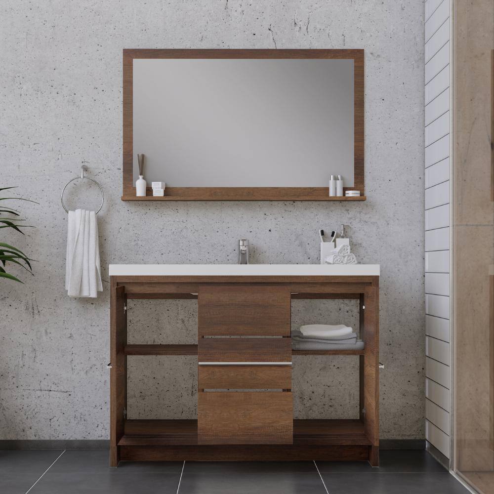 Rosewood Brown 48" Freestanding MDF Bathroom Vanity with White Sink