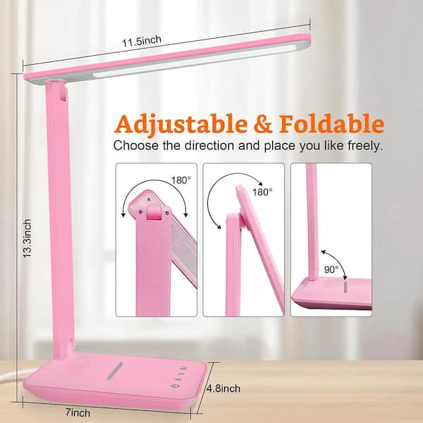 13.3 in. Pink Dimmable LED Swing Arm Task & Reading Lamp with USB