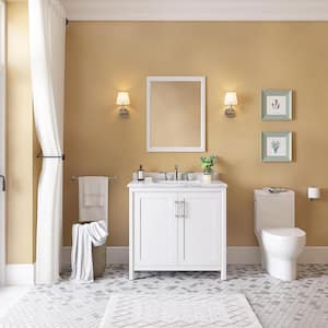 Rockleigh 36 in. W x 22 in. D x 34 in. H Single Sink Bath Vanity in White with Carrara Marble Top