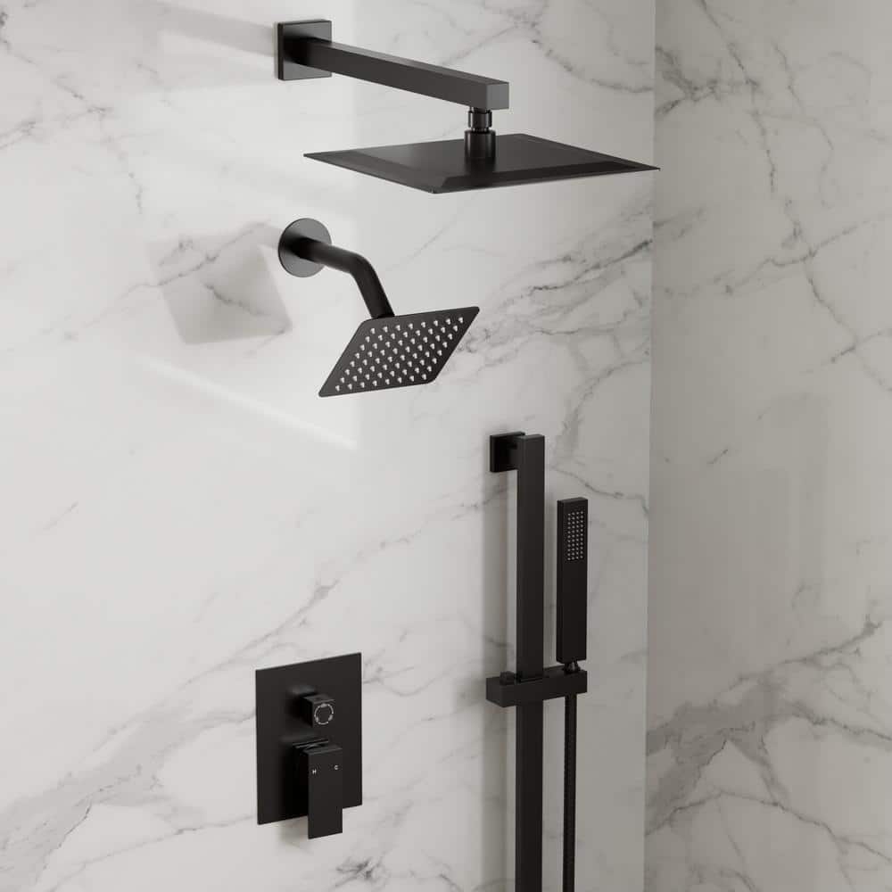 Matte Black Dual Rainfall Shower System with Handheld Spray