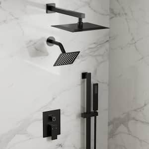 3 in. 1 square, Showers with Valve 3-Spray Dual Wall Mount 10 in. Fixed and Handheld Shower Head 2.5 GPM in Matte Black