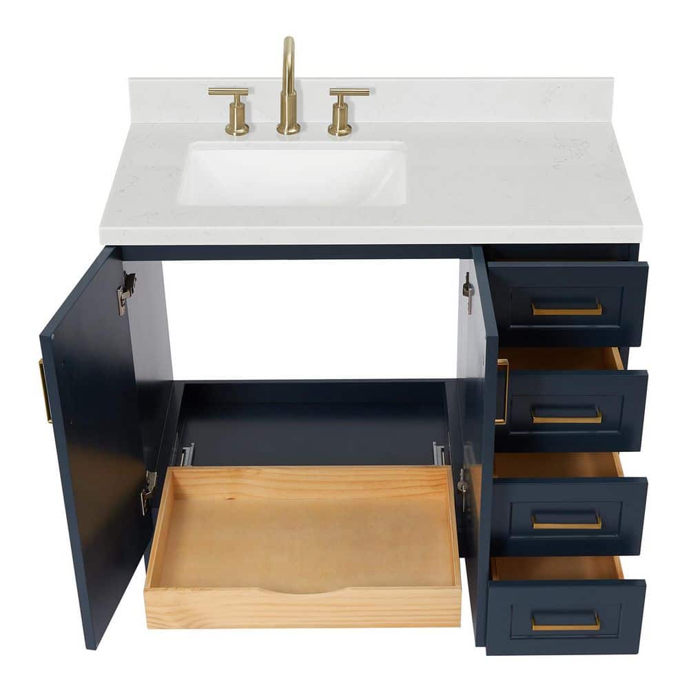 Midnight Blue 42" Single Bathroom Vanity with Quartz Top