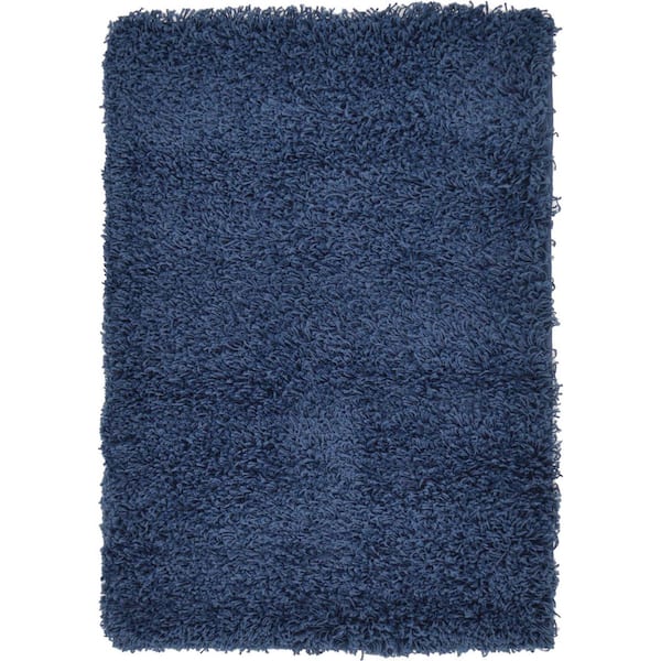 Unique Loom Solid Shag Navy Blue 2 ft. x 3 ft. Area Rug