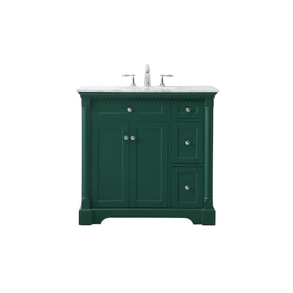 Unbranded Simply Living 36 in. W x 21.5 in. D x 35 in. H Bath Vanity in Green with Carrara White Marble Top