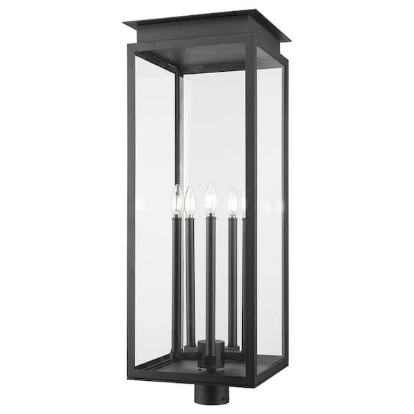 Nova 5 Light Black Aluminum Weather Resistant Outdoor Post Light Fixture with Clear Glass Shade with No Bulbs Included
