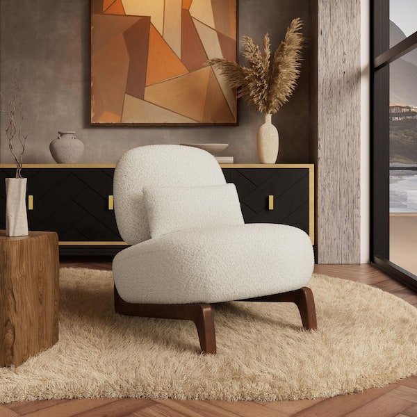 Cloud-Soft Cream White Polyester Fleece Armless Accent Chair Upholstered Living Room Side Chairs with Waist Cushion