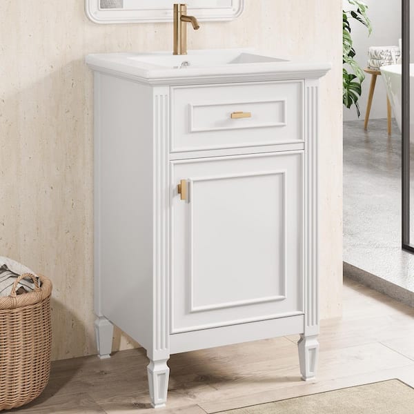 20 in. Freestanding White Bath Vanity with White Ceramic Top Unassembled