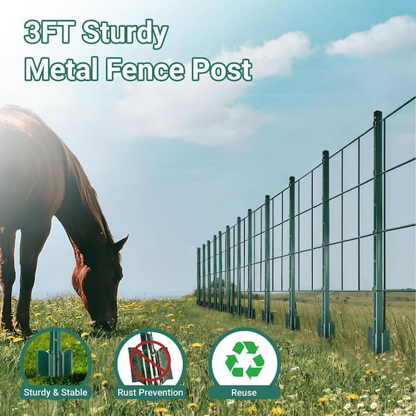 3 ft. Light Duty Metal Fence Posts, Steel Fence U-Post for Wire Fence Corner Anchor Poultry Farm (5-Pack)