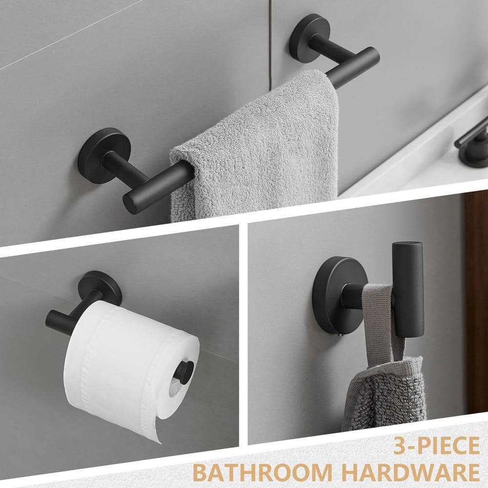 Matte Black Stainless Steel 3-Piece Bathroom Hardware Set