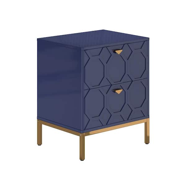 Honeycomb Wooden 2-Drawer Side Table in Blue