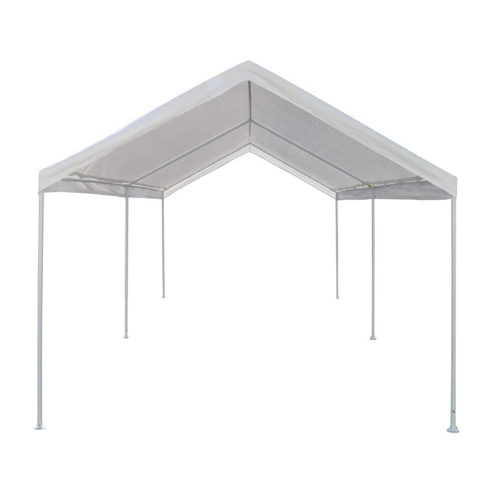 White Metal Frame 10' x 15' Carport Shelter with Fabric Roof