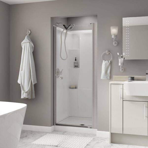 Delta Phoebe 36 in. x 64-3/4 in. Semi-Frameless Contemporary Pivot Shower Door in Nickel with Clear Glass