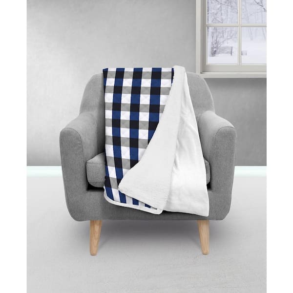 MOD LIFESTYLES Blue and Gray Sherpa back Throw Blanket 50 x 60