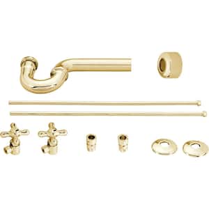 Pedestal Lavatory Supply Line Kit with Cross Handles in Polished Brass