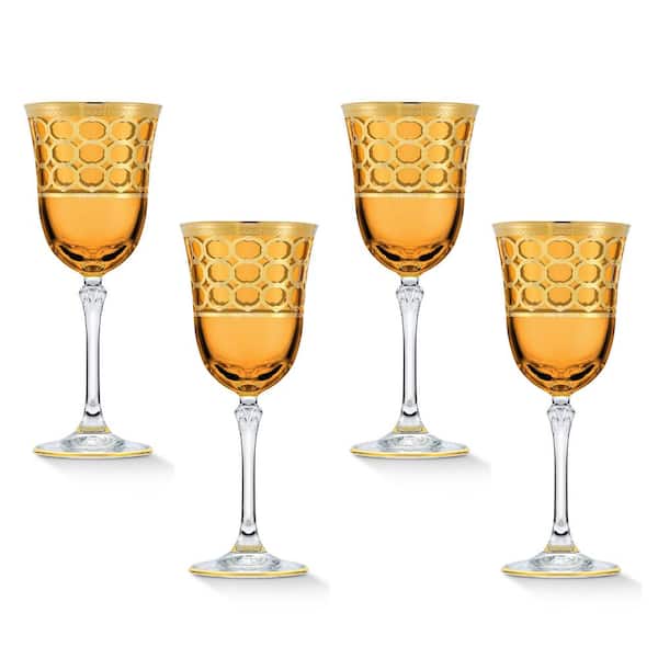 Lorren Home Trends 7 oz. Amber ad Gold White Wine Goblet Set (Set of 4)