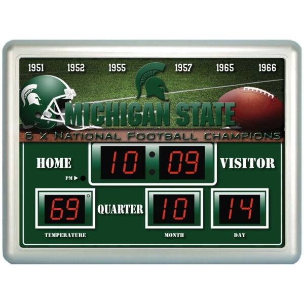 Team Sports America Michigan State University 14 in. x 19 in. Scoreboard Clock with Temperature