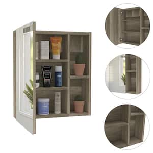 Oak 17.71 in. W x 19.56 in. H Rectangular Solid Wood Whirlwind 1-Shelf Medicine Cabinet with Mirror Light