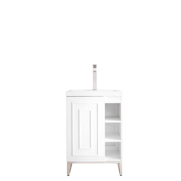 James Martin Vanities Alicante 23.6 in. W x 18.3 in. D x 35.5 in. H Bath Vanity in Glossy White with White Glossy Resin Top