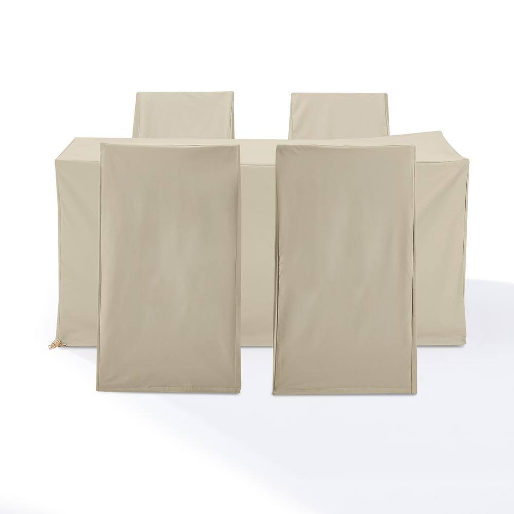 Tan Heavy-Duty Vinyl 5-Piece Outdoor Dining Furniture Cover Set