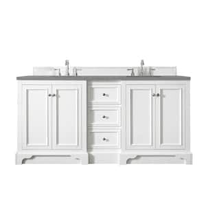 De Soto 73.3 in. W x 23.5 in.D x 36.3 in. H Double Vanity in Bright White with Quartz Top in Grey Expo