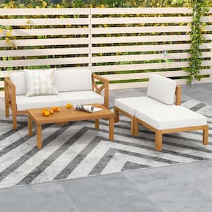 Elegant Comfort Natural 5-Piece Wood Patio Conversation Set with Off White Cushions