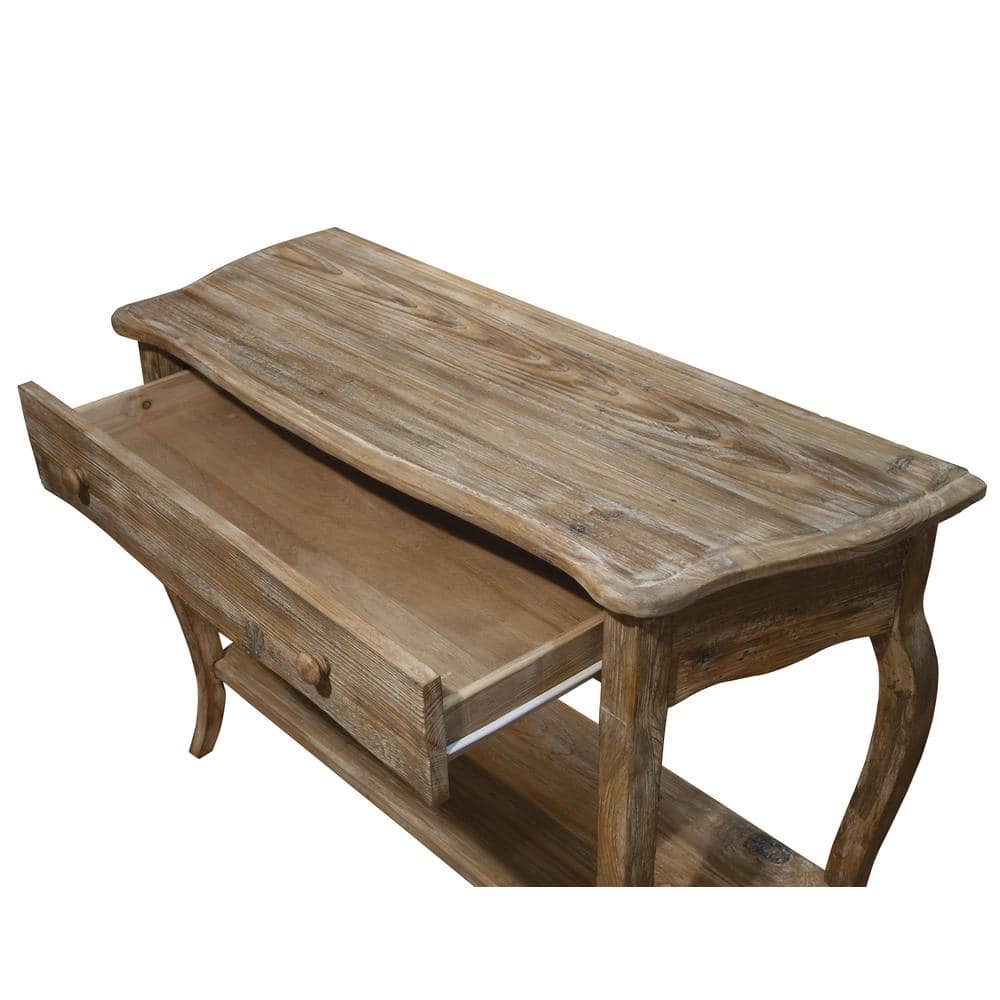 Curved Reclaimed Wood Console Table with Drawer - Driftwood Finish