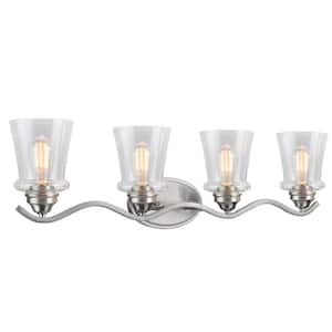 4-Light Satin Nickel Vanity Light with Clear Glass Shade