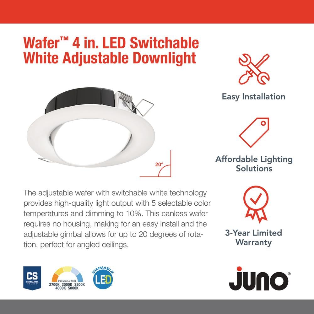 4-Inch Adjustable White LED Recessed Downlight with Trim