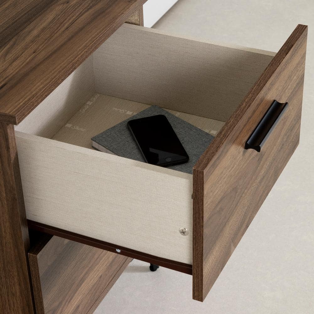 Natural Walnut 2-Drawer Side Table with Metal Legs