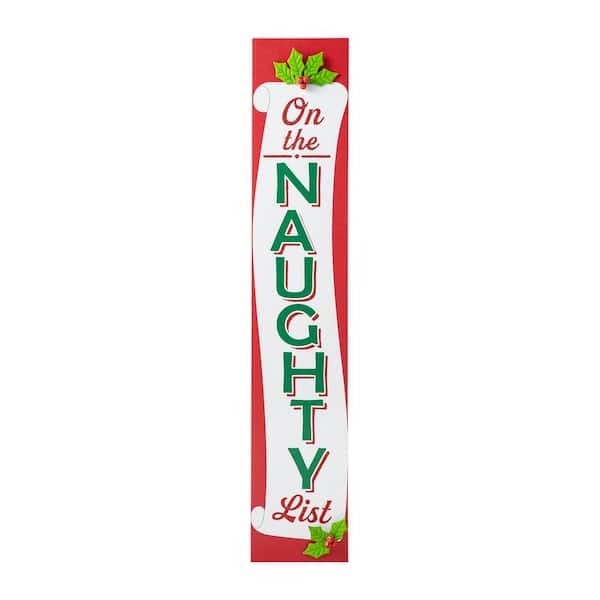 Glitzhome 42 in. H Double Sided Christmas Wooden On The Naughty/Nice List Porch Sign