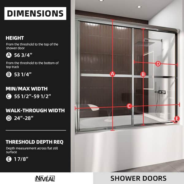 Alvin 59 in. W x 56 in. H Sliding Framed Tub Door in Chrome Finish