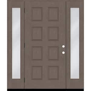 Regency 74 in. x 96 in. 8-Panel RHOS Ashwood Stain Mahogany Fiberglass Prehung Front Door with Dbl 14 in. Sidelites