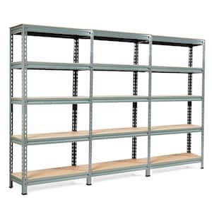 Gray 5-Tier Metal Storage Shelves 60 in. Adjustable Shelves (3-Pieces)
