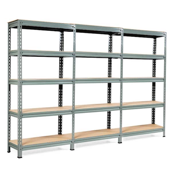 Costway Gray 5-Tier Metal Storage Shelves 60 in. Adjustable Shelves (3-Pieces)