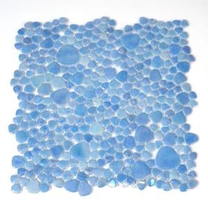 Glass Tile LOVE Unconditional 12 in. X 12 in. Blue Pebble Glossy Glass Mosaic Tile for Wall/Floor (10.76 sq. ft./case)