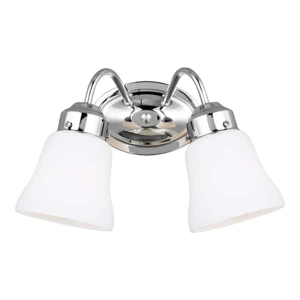 Generation Lighting Westmont 12 in. 2-Light Chrome Vanity Light with Satin White Glass Shades
